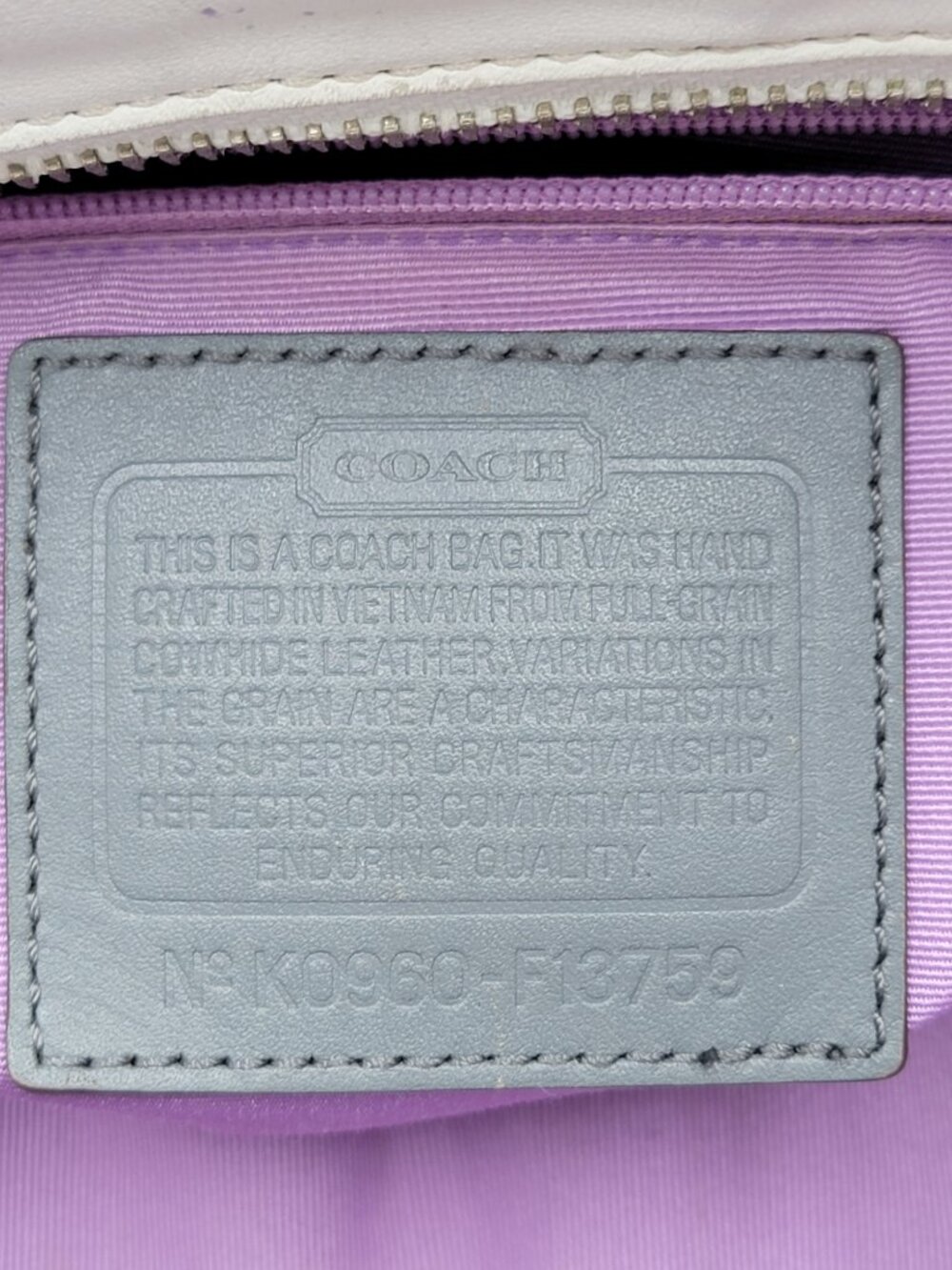 Coach Soho Pleated East West Gallery Tote Handbag Ivory Leather Gray Trim F13759 - Picture 13 of 13